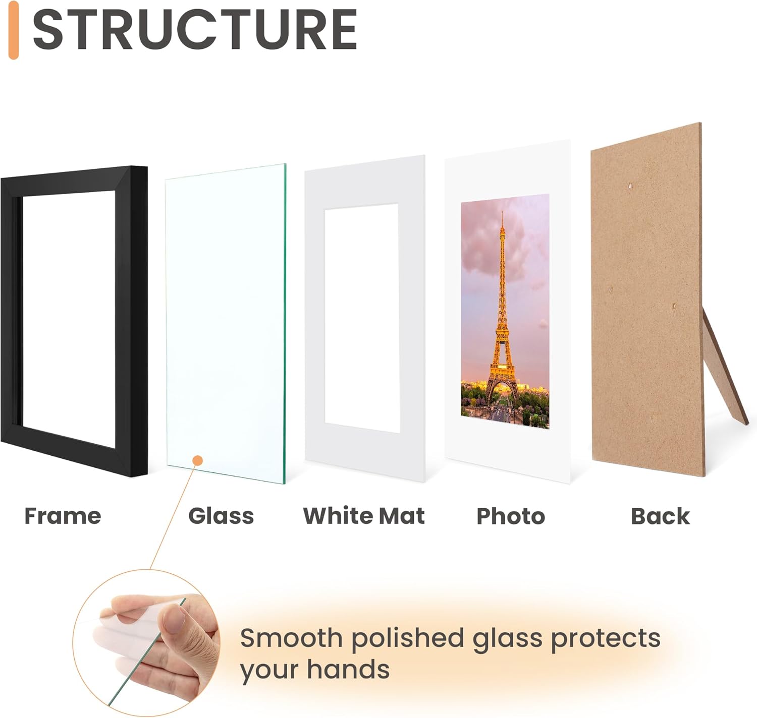 upsimples 11x14 Picture Frame Set of 3, Made of High Definition Glass for 8x10 with Mat or 11x14 Without Mat, Wall and Tabletop Display Photo Frames, Black - Image 3