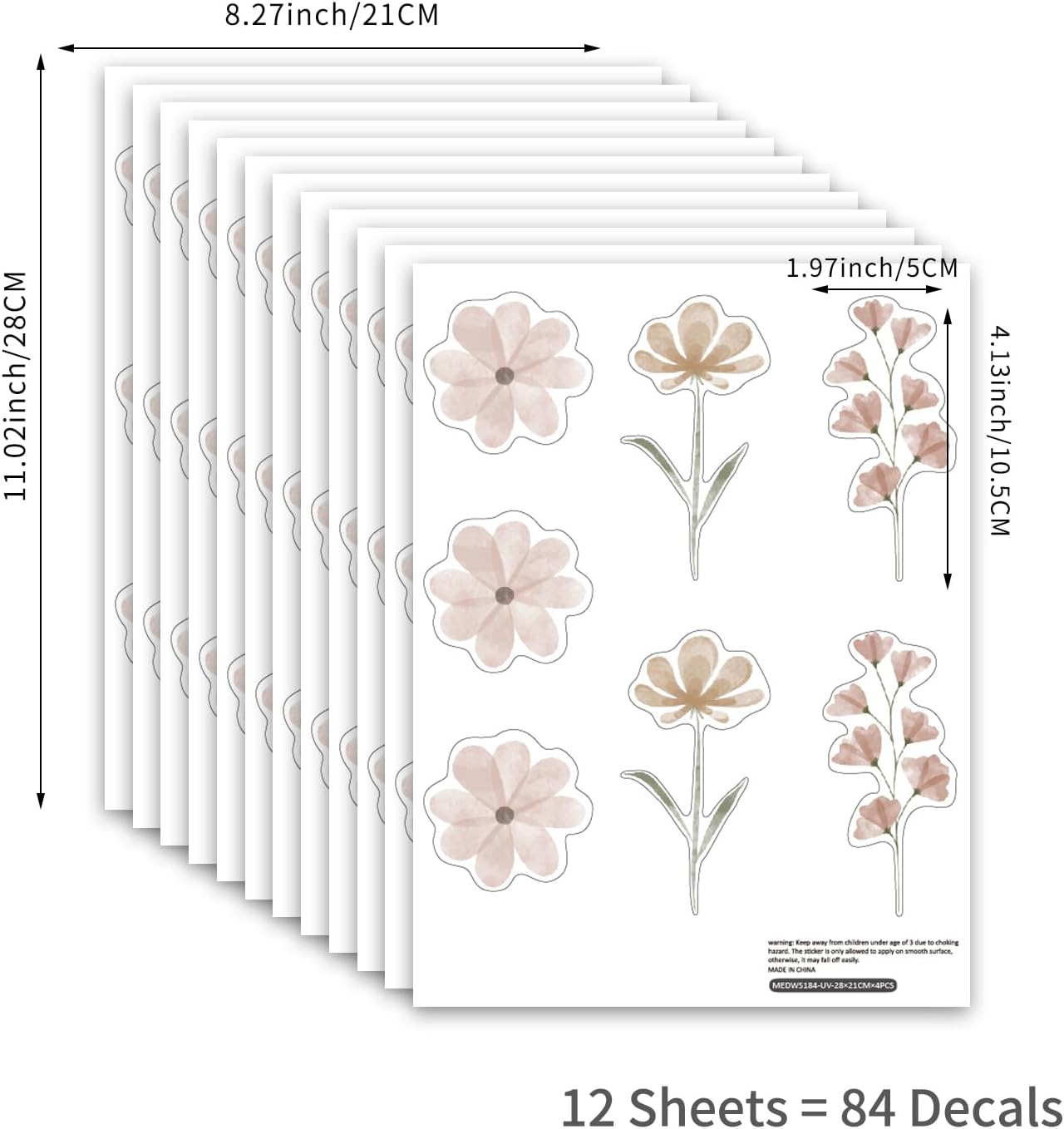 YouRfocus Daisy Wall Decals | 84 PCS Boho Flower Stickers for Girls' Rooms, Playrooms, and Nurseries | Dual Layer Print for High Coverage | Removable Peel and Stick Wall Decor (Pink-B) | 12 Sheets - Image 6