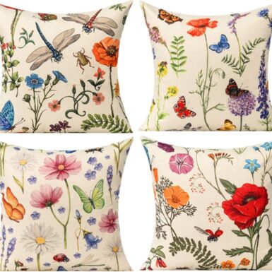 All Smiles Outdoor Patio Throw Pillow Covers 18x18 Set of 4 Spring Summer Garden Flowers Farmhouse Décor Outside Furniture Bench Chair Decorative Cushion Cases for Swing Deep Seat Bed Couch Sofa